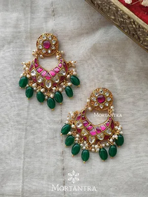 Pink Color Gold Plated Thappa Jadau Kundan Earrings - TJ-E15WP