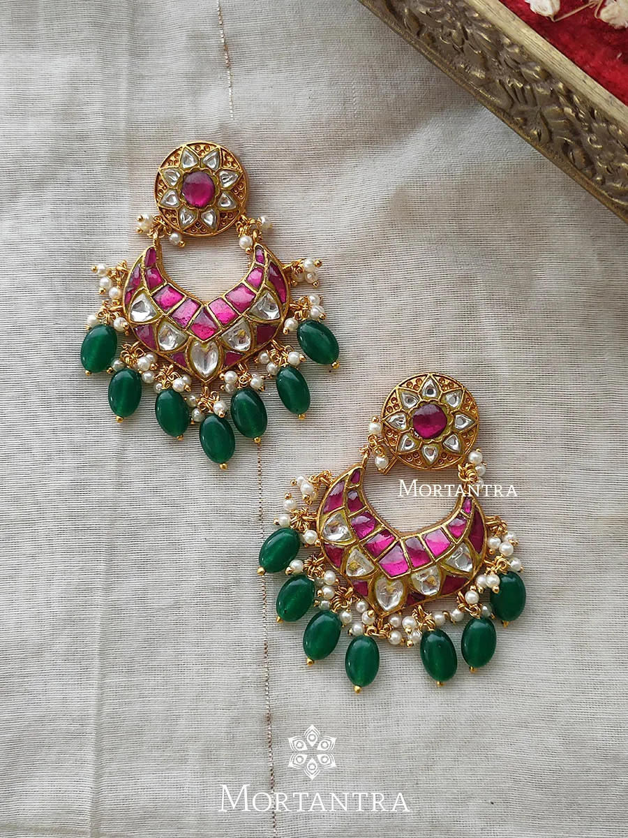 Pink Color Gold Plated Thappa Jadau Kundan Earrings - TJ-E15WP