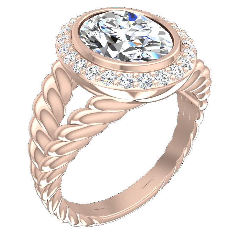 Pink Gold Diamond Ring Cable Coil Design Setting