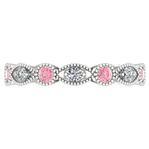 Pink Tourmaline and Diamond Milgrain Marquise and Dot Eternity Ring 14K White Gold