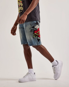 Polyester - used fashion Ed Hardy Sacred Heart Denim Shorts Street fashion