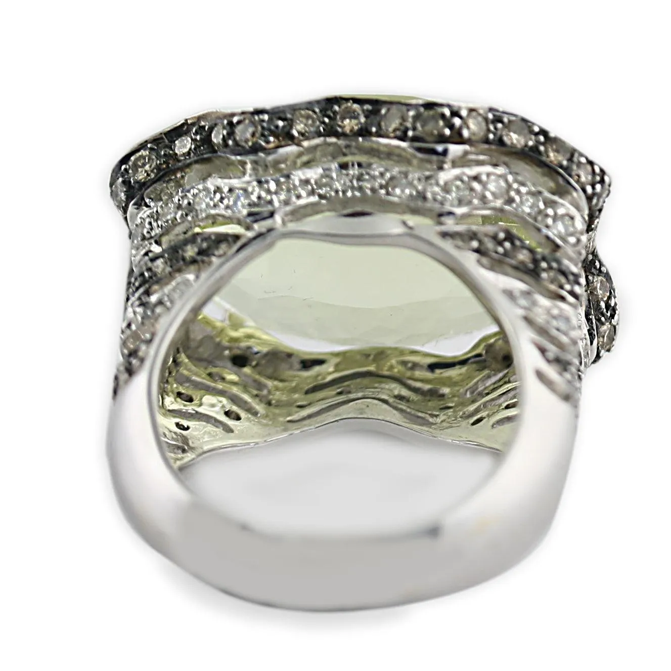 Prasiolite and Diamonds ring White Gold