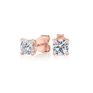 Premium Certified Lab-Grown Diamond, 1.40 carat TW cushion stud earrings in 18 carat rose gold
