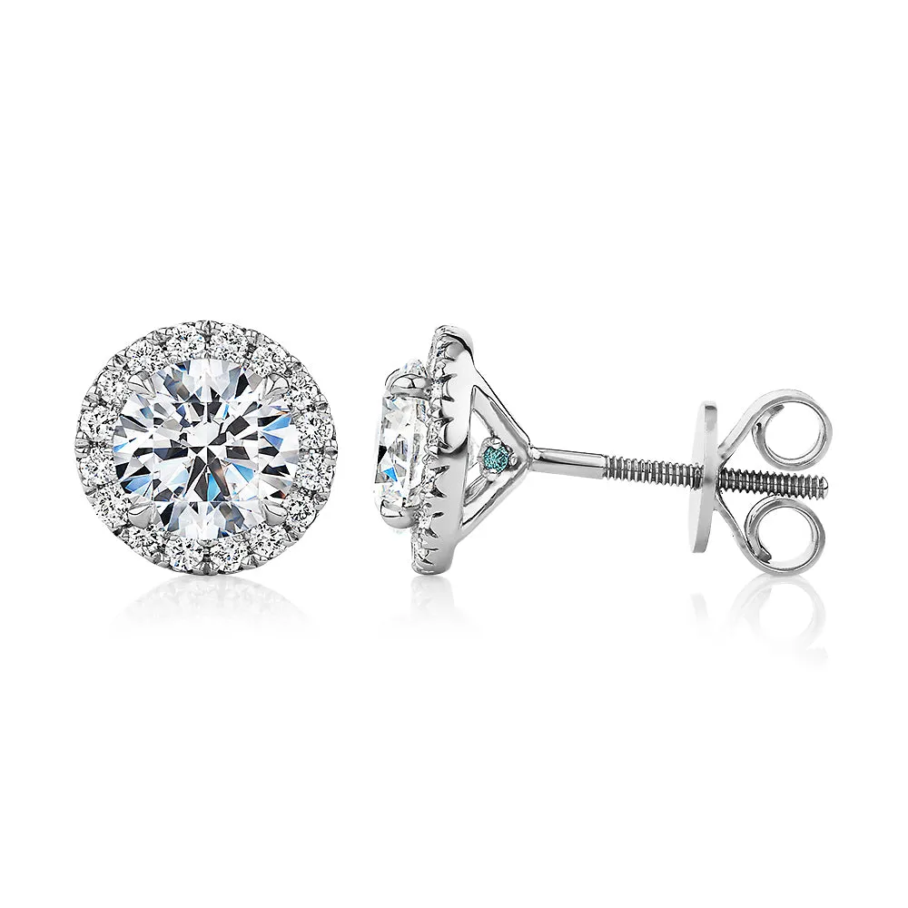 Premium Certified Lab-Grown Diamond, 2.35 carat TW round brilliant halo earrings in 18 carat white gold