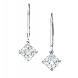 Princess Cut drop earrings with 2 carats* of diamond simulants in 10 carat white gold