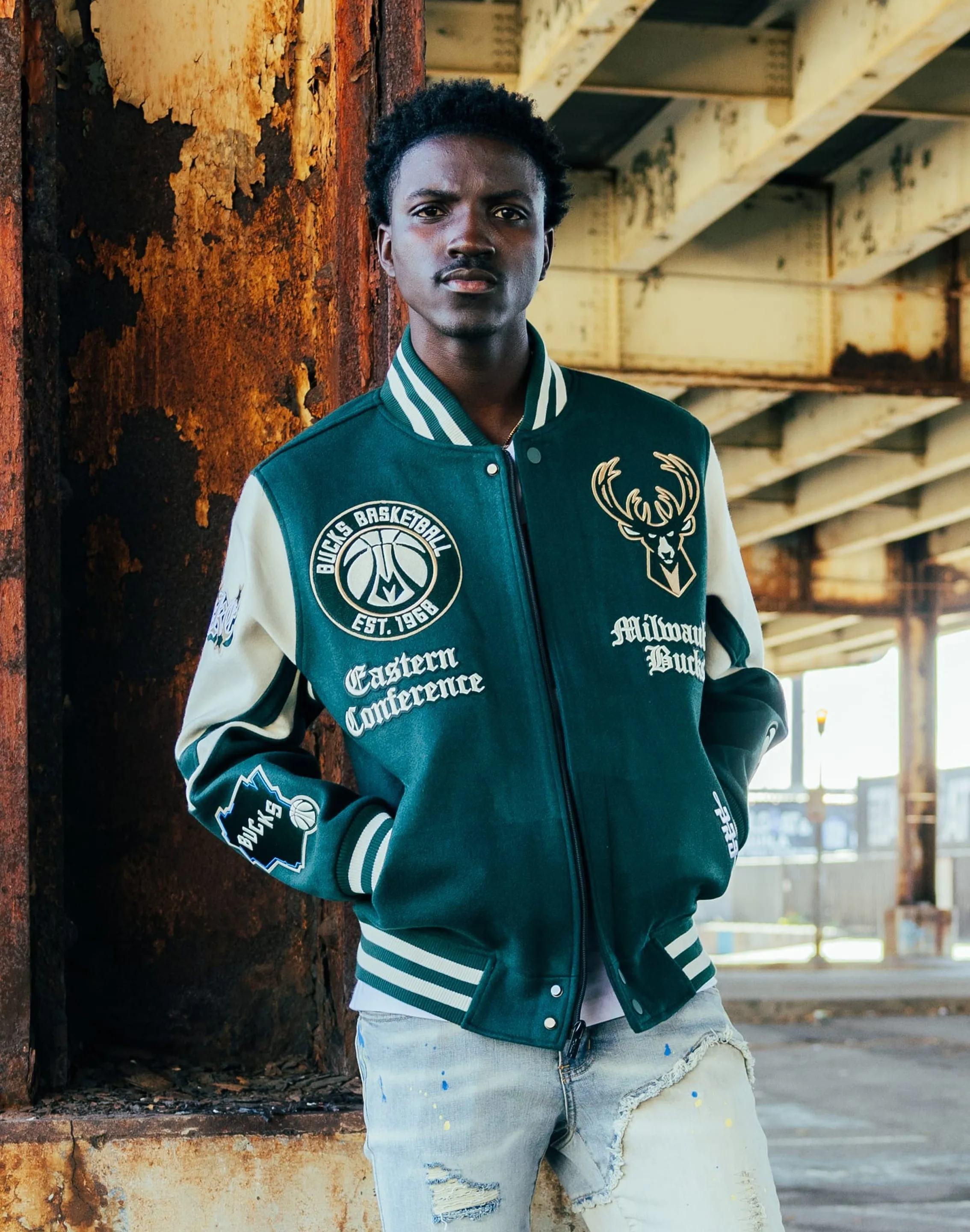 Sustainable fashion practices Pro Standard Milwaukee Bucks Varsity Jacket Fashion boutiques