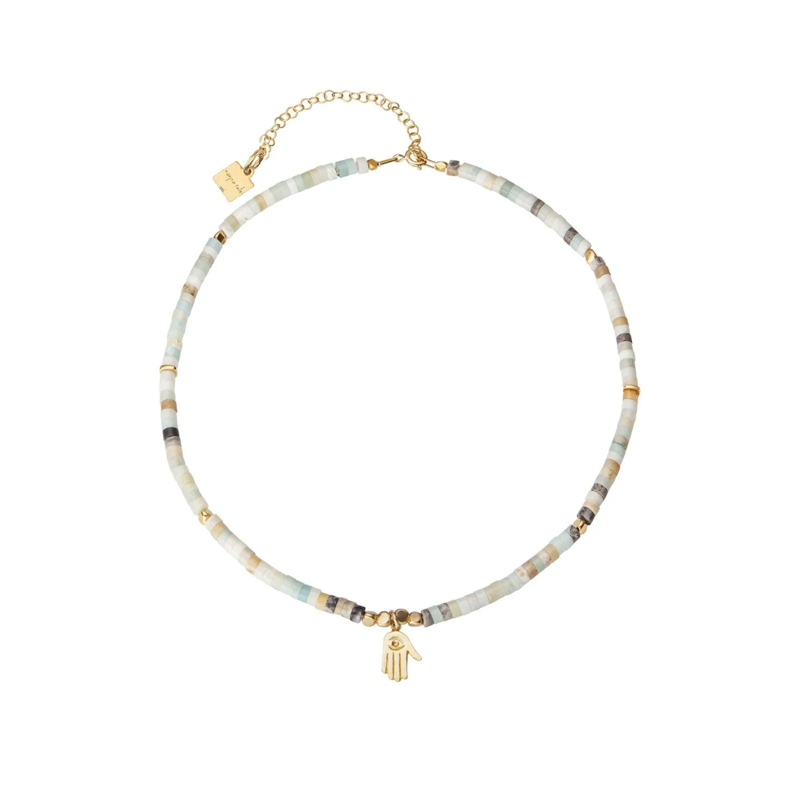 Pukar Fatima Hand 18K Gold Plated Necklace w. Amazonite