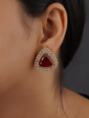 Red Color Gold Plated Faux Diamond Earrings - CZEAR550R