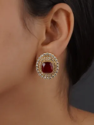 Red Color Gold Plated Faux Diamond Earrings - CZEAR551R