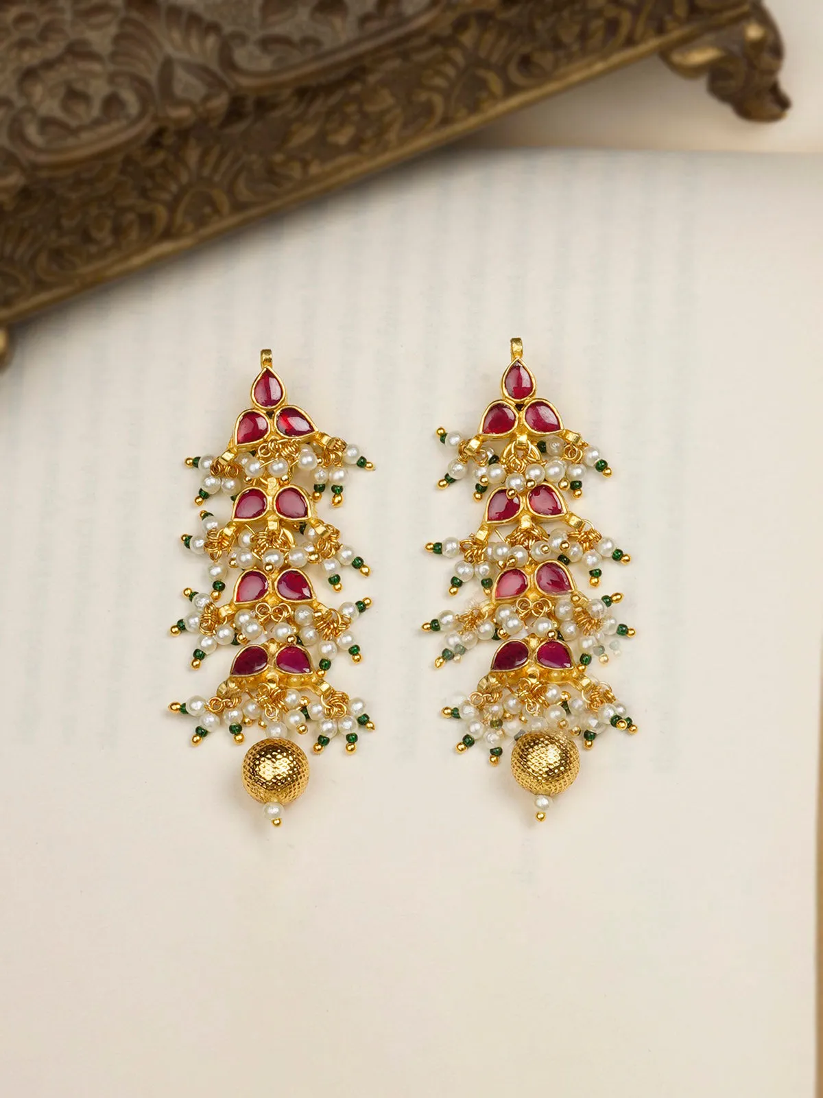 Red Color Gold Plated Jadau Kundan Earrings - ME708R