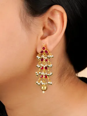 Red Color Gold Plated Jadau Kundan Earrings - ME708R