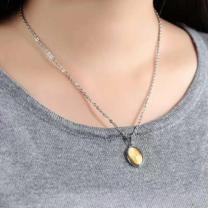 Religious Virgin Mary Titanium Virgencita Necklace