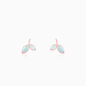 Rose Gold Aqua Dual Chalcedony Leaf Studs