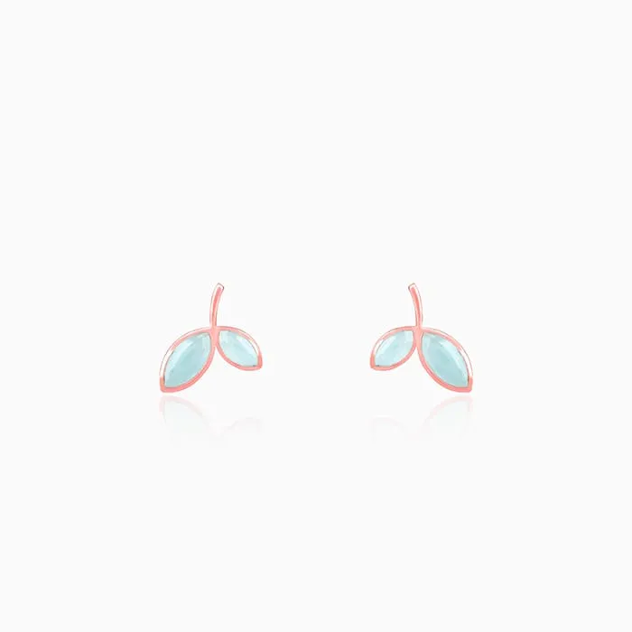 Rose Gold Aqua Dual Chalcedony Leaf Studs