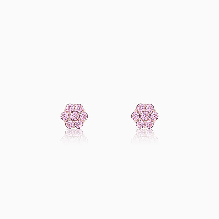 Rose Gold Baby Pink Flower Stud Earrings