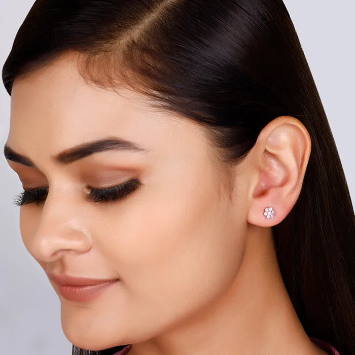 Rose Gold Baby Pink Flower Stud Earrings