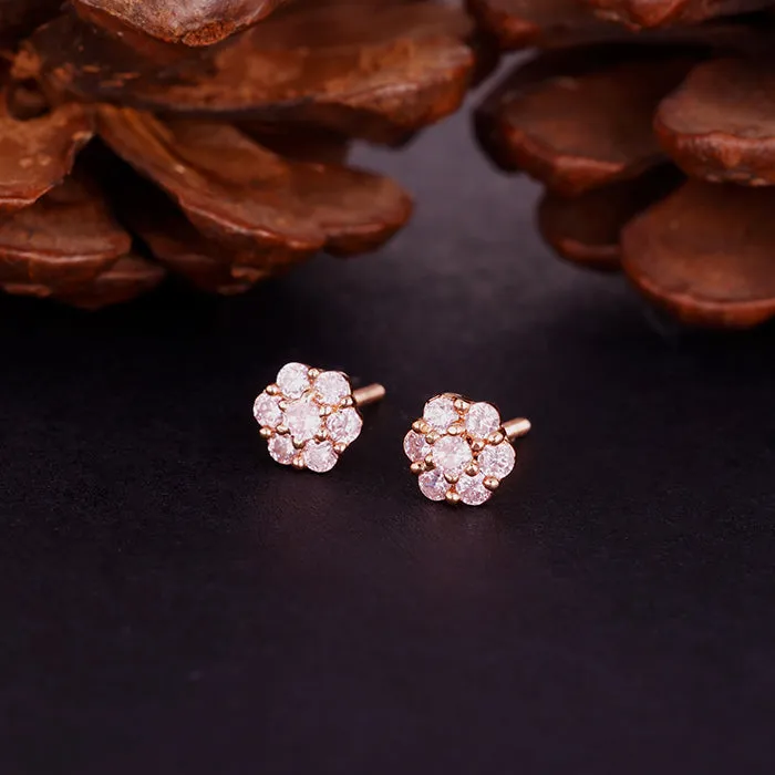 Rose Gold Baby Pink Flower Stud Earrings