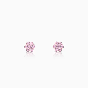 Rose Gold Baby Pink Flower Stud Earrings