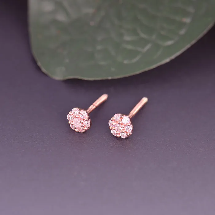 Rose Gold Baby Pink Flower Stud Kids Earrings