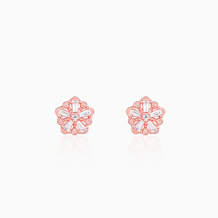 Rose Gold Baguette Flower Earrings