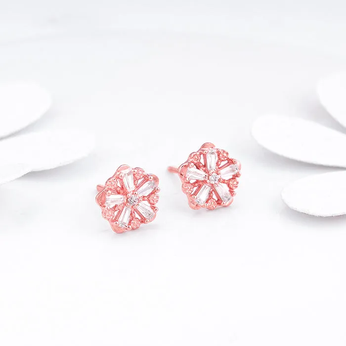 Rose Gold Baguette Flower Earrings