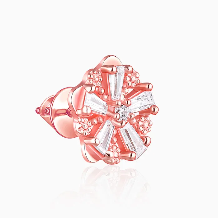 Rose Gold Baguette Flower Earrings