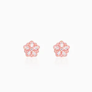 Rose Gold Baguette Flower Earrings
