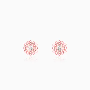 Rose Gold Blooming Flower Stud Earrings