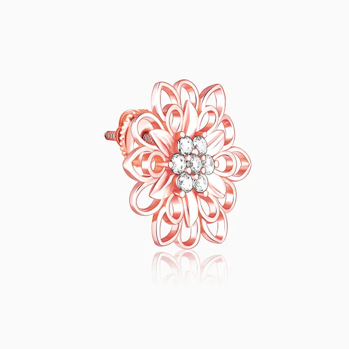 Rose Gold Blooming Flower Stud Earrings