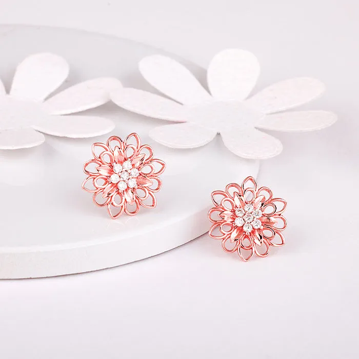 Rose Gold Blooming Flower Stud Earrings