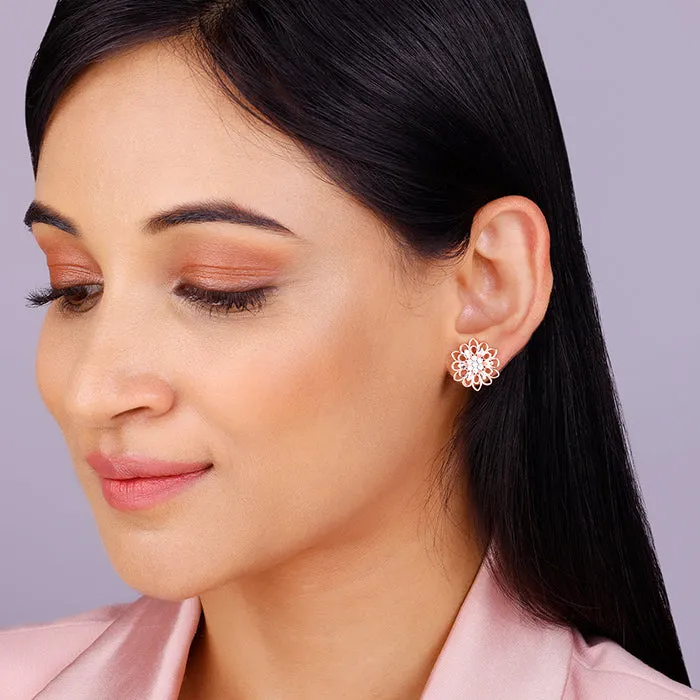 Rose Gold Blooming Flower Stud Earrings