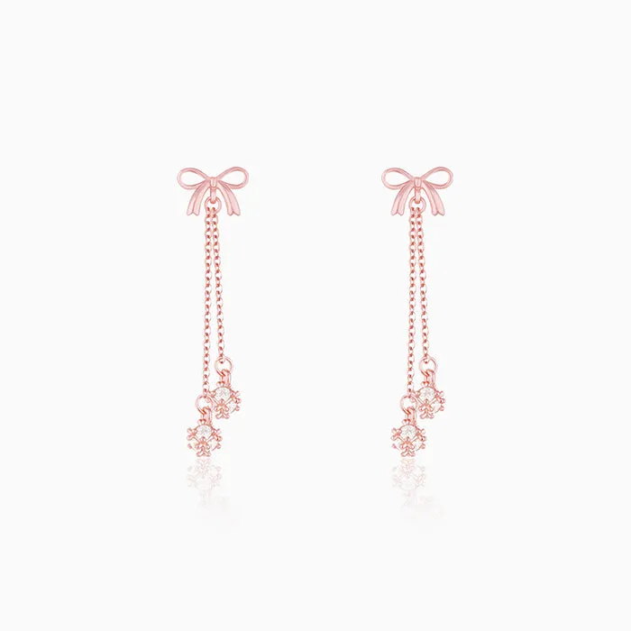 Rose Gold Bow Dangler Earrings