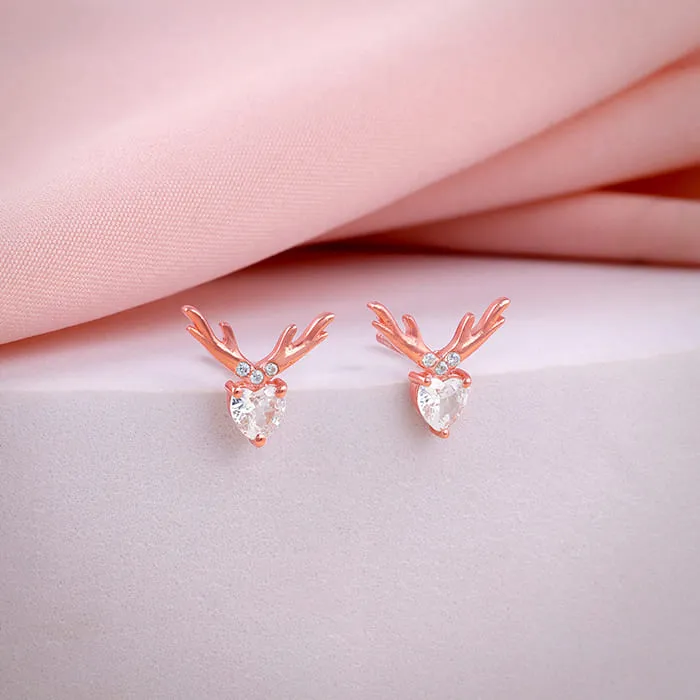 Rose Gold Deer Sparkle Earrings