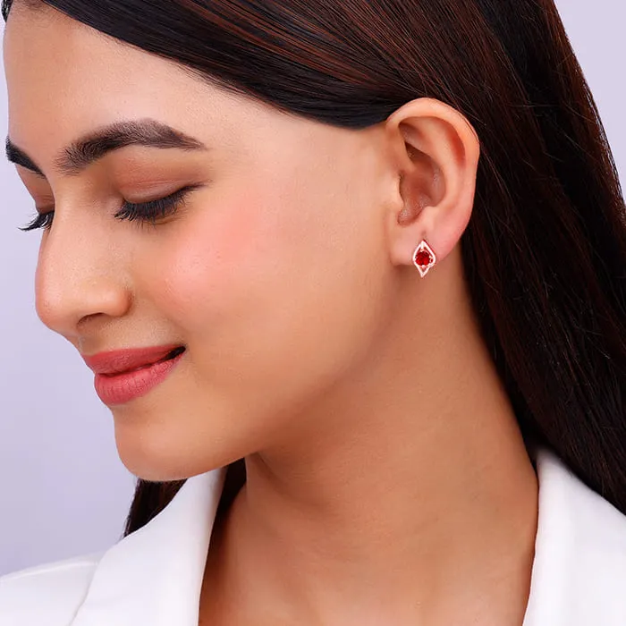 Rose Gold Falling Dew in Red Earrings