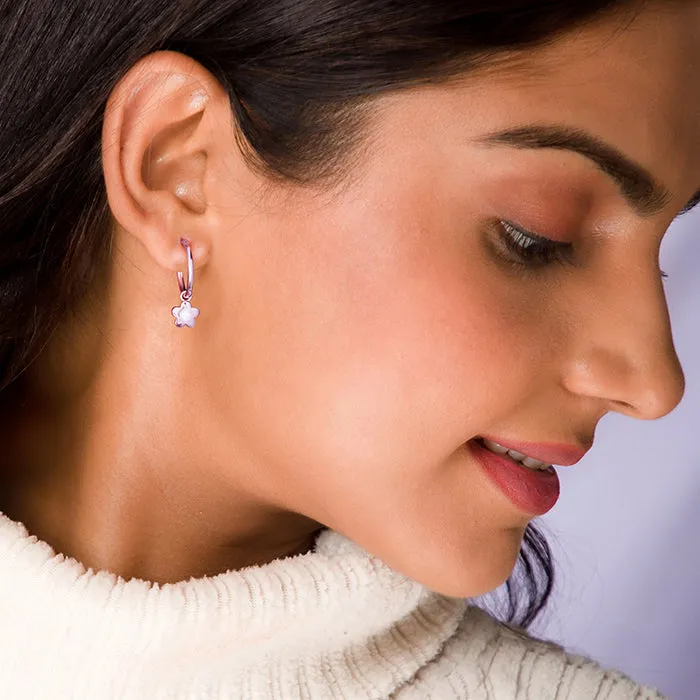 Rose Gold Floral Hoop Earrings