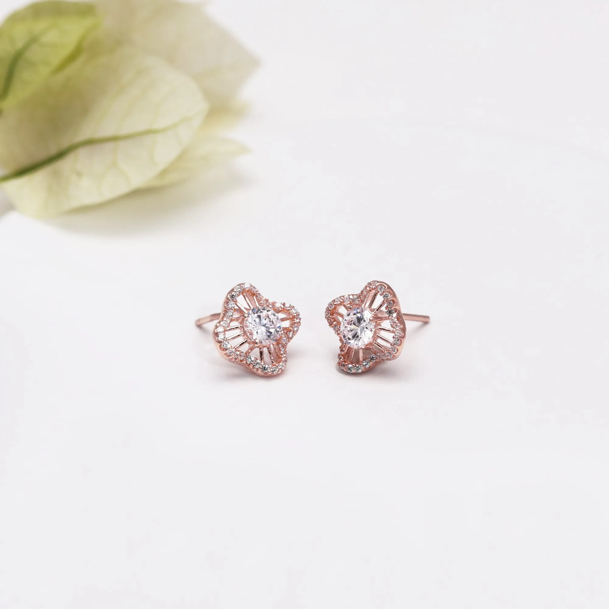 Rose Gold Flower Blossom Earrings