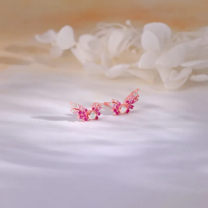 Rose Gold Fly In Pink Earrings