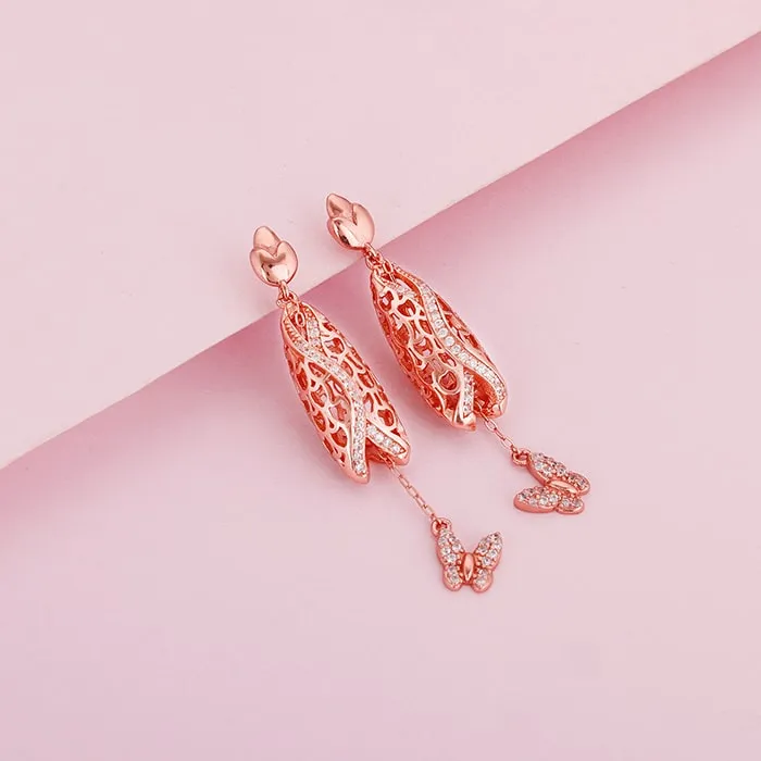 Rose Gold Lively Butterfly Earrings