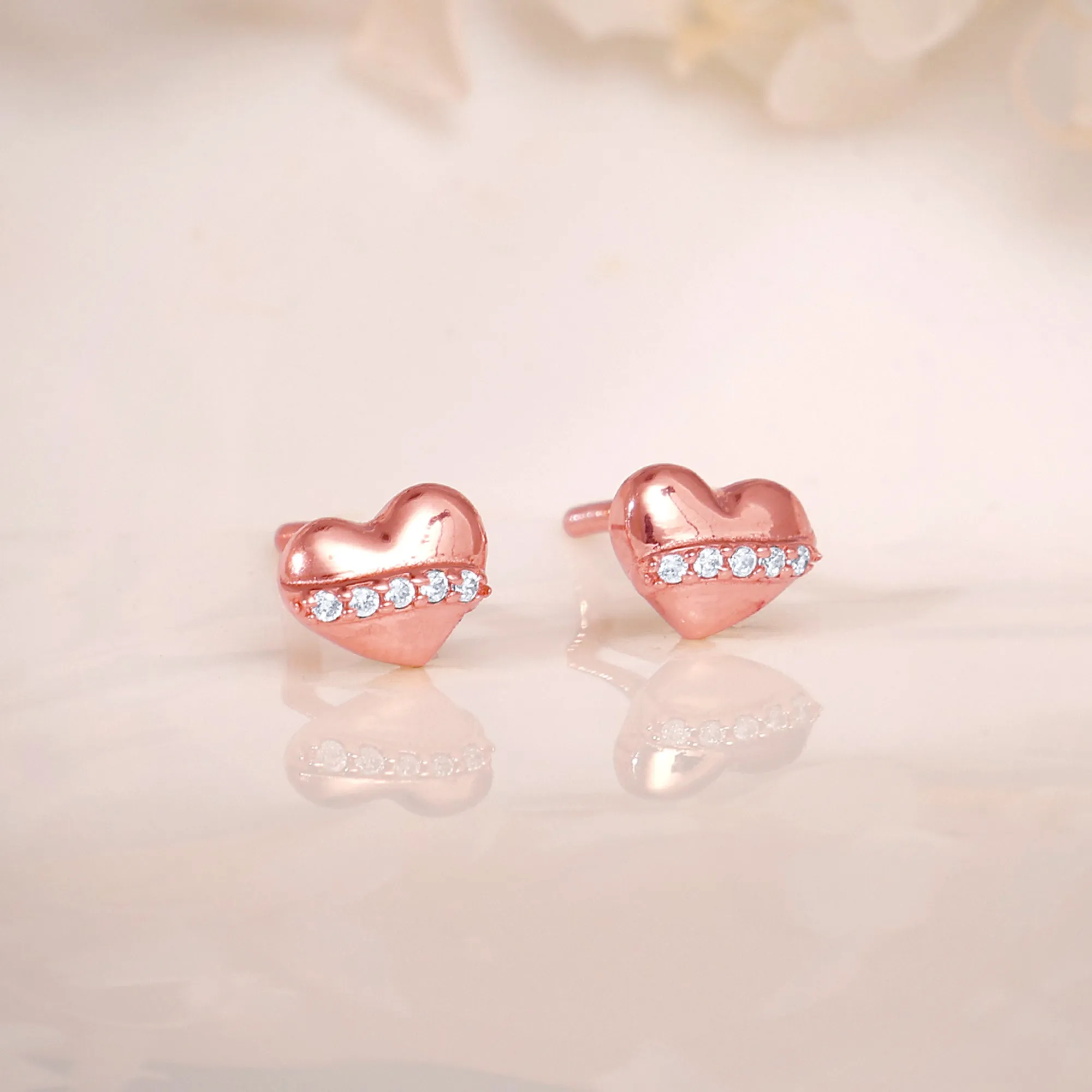 Rose Gold Locket Love Stud Earrings