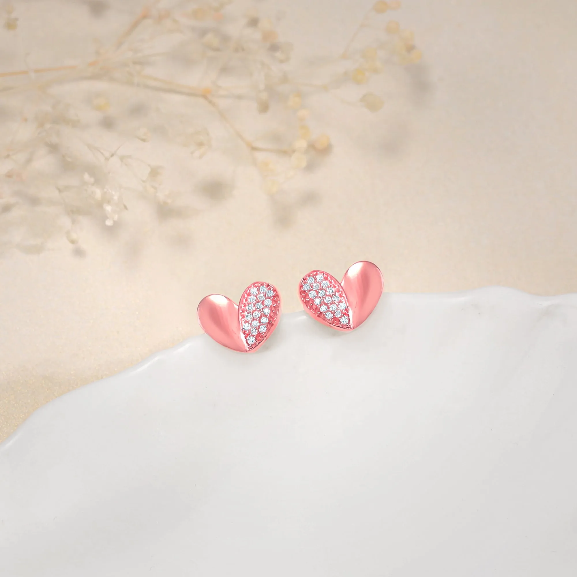Rose Gold Made for Each Other Stud Earrings