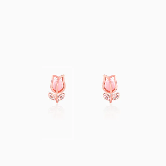 Rose Gold Pink Quartz Flower Earrings