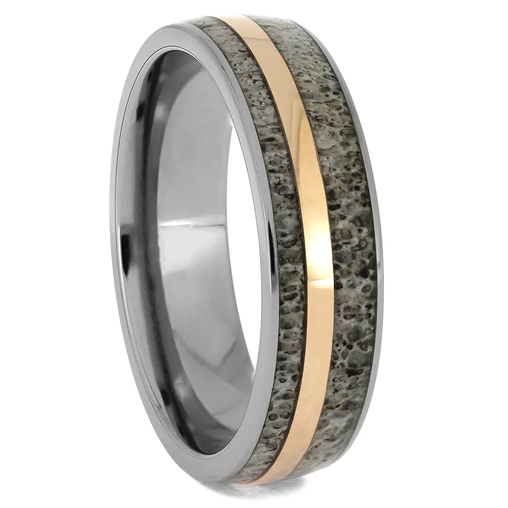 Rose Gold Wedding Band Set with Antler and Wood