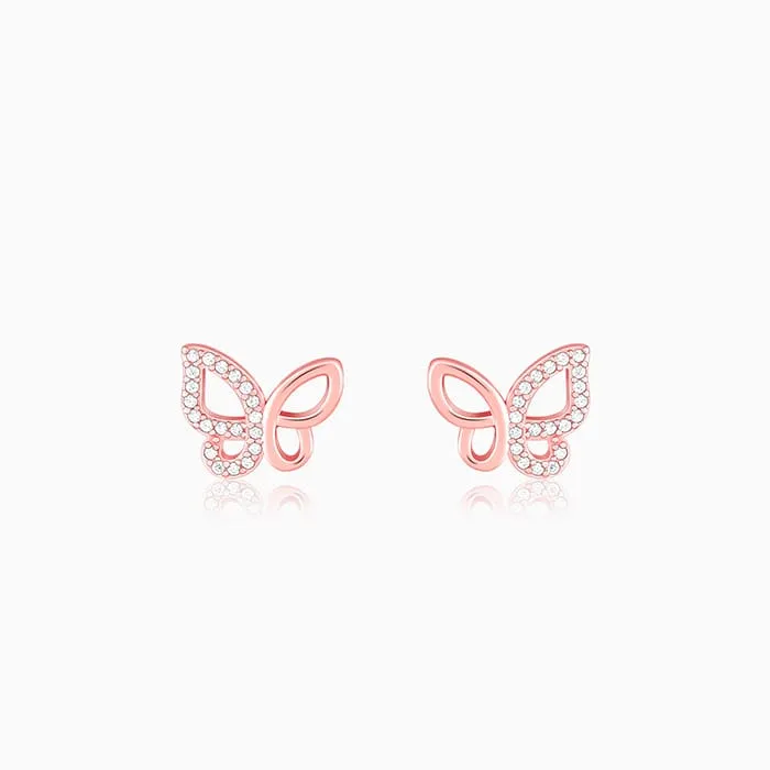 Rose Gold Zircon-Studded Butterfly Earrings