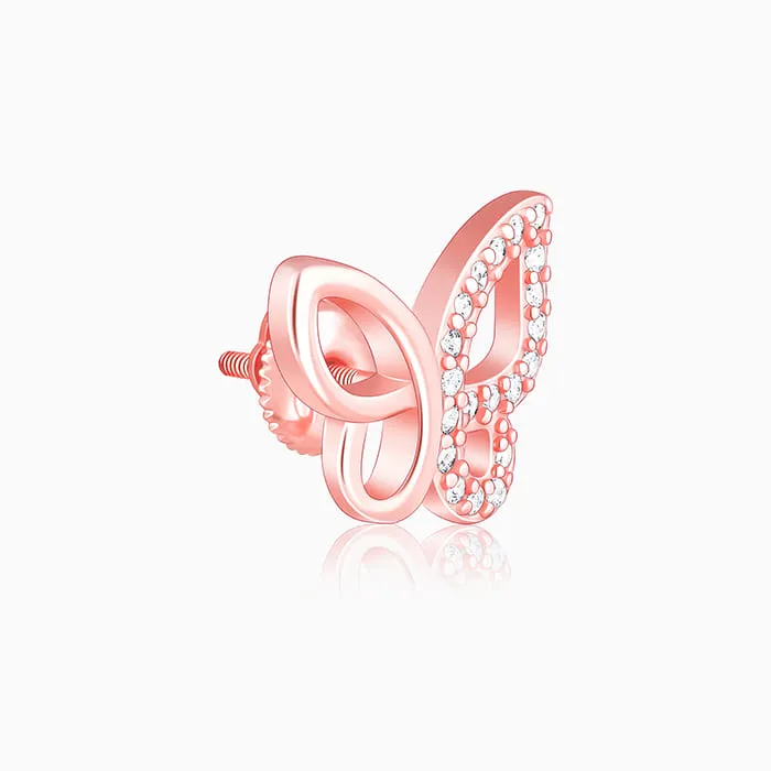 Rose Gold Zircon-Studded Butterfly Earrings