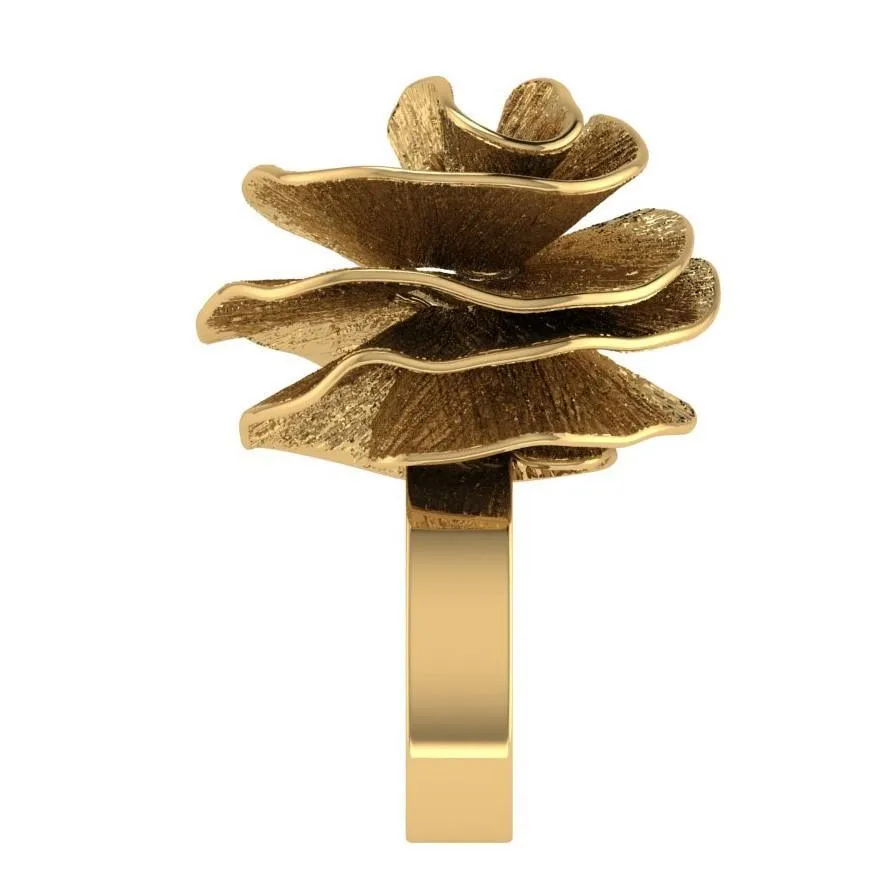Rose Shaped Diamond Flower Ring 18K Yellow Gold
