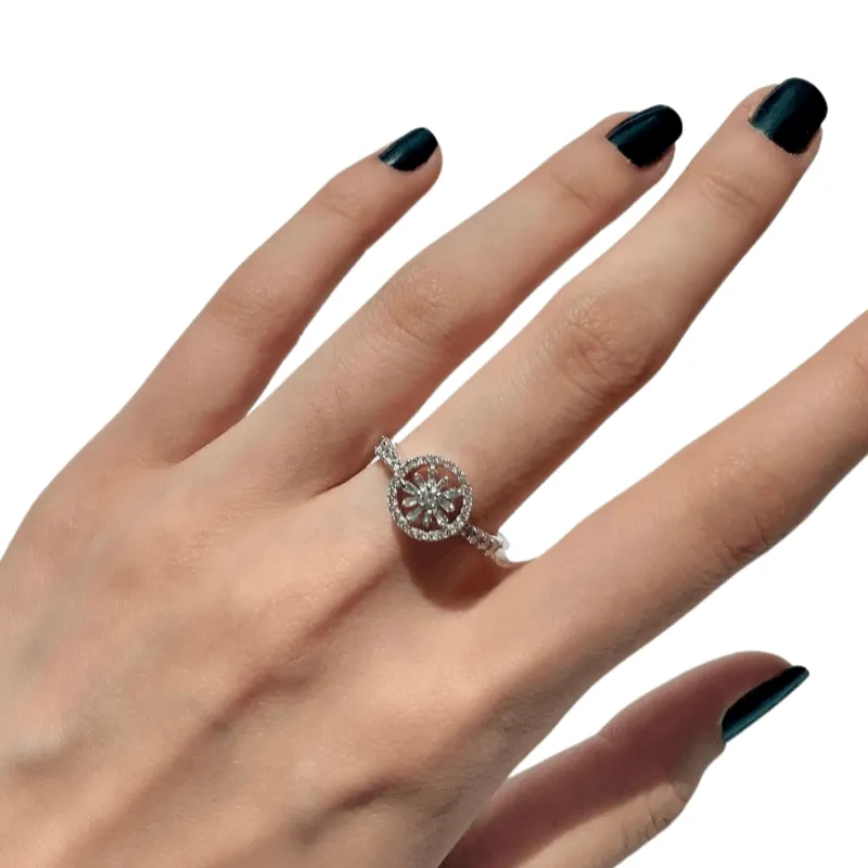 Round and Baguette Diamond Flower Ring