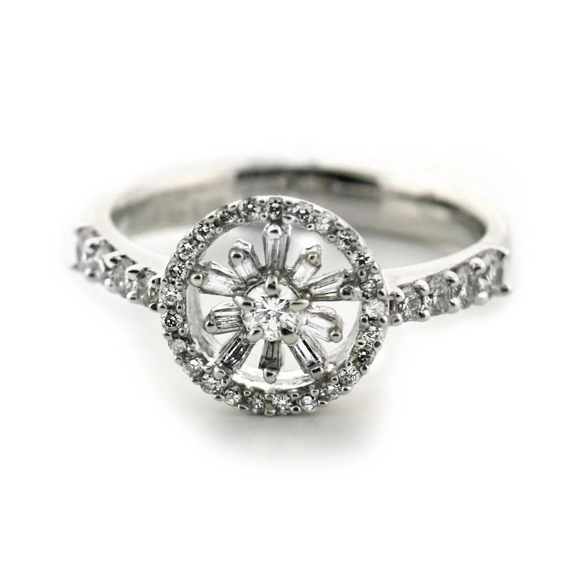 Round and Baguette Diamond Flower Ring