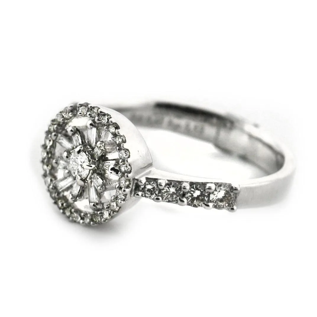 Round and Baguette Diamond Flower Ring