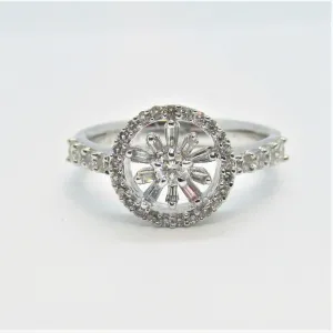 Round and Baguette Diamond Flower Ring
