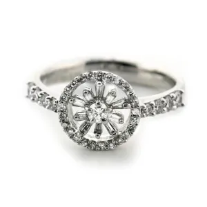 Round and Unique Flower Design Diamond Ring 18K White Gold